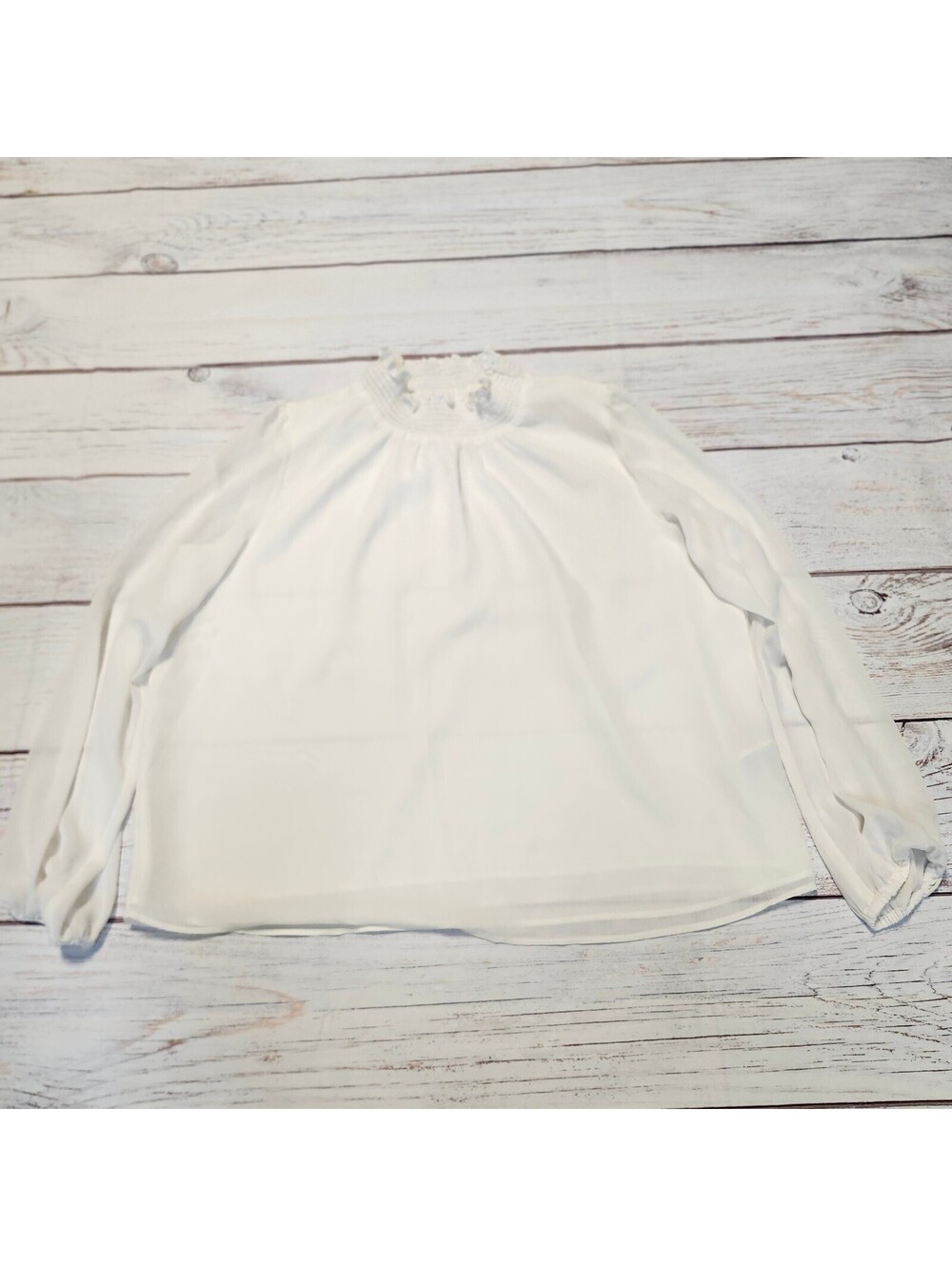 J.Crew White Long Sleeve Smocked Neck Blouse Size Large
